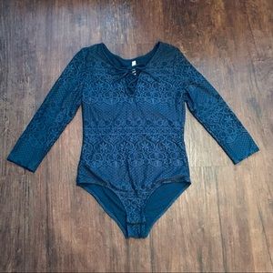 4 for $20✨ Blue Long Sleeve Lacey Bodysuit